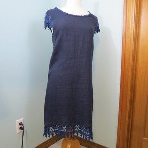 Martina Innocenti Navy Linen Sleeveless Dress Lace Size Medium